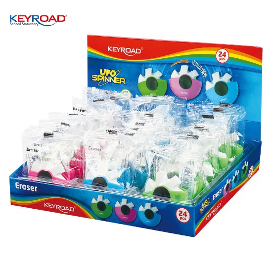 Picture of 24 UFO Spinner ecological erasers 3 colors