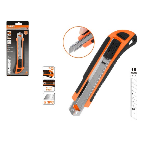 Picture of KNIFE WITH PLASTIC TPR HANDLE WITH 3 BLADES 18mm