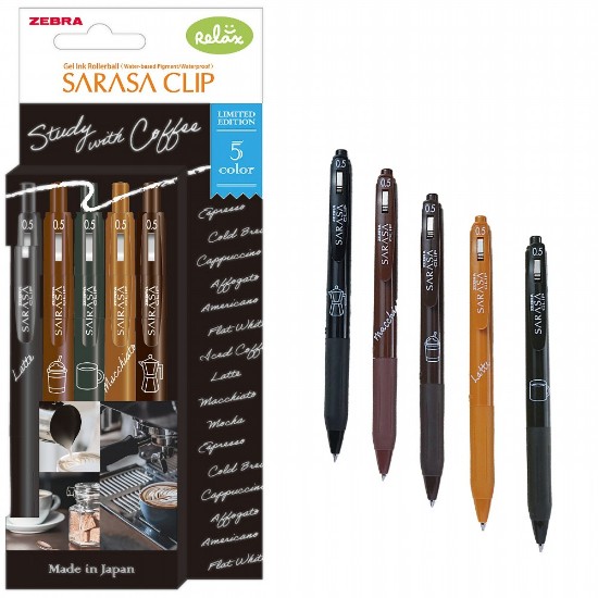 Picture of 5 Gel Pens Sarasa Clip Study with Coffee 0.5 - Mix