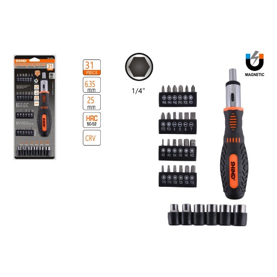 Picture of RATCHET SET 1/4'' WITH BITS & SOCKETS 19 PCS.